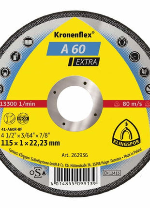 KLINGSPOR disque à tronçonner A 60 Extra D125x1mm droit (4000841305)