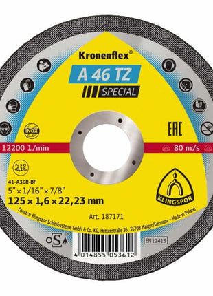 KLINGSPOR disque à tronçonner A 46 TZ Spécial D125x1,6mm droit (4000841487)