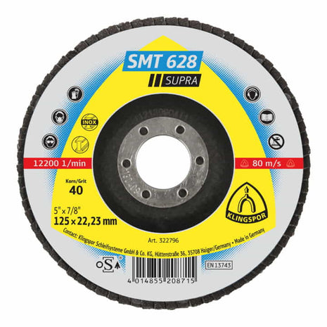 KLINGSPOR disque dentelé SMT 628 Supra Ø 125 mm grain 40 plat (4000842270)