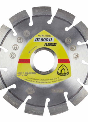 KLINGSPOR Disco de corte diamantado DT 600 U Supra Ø 125 mm, diámetro 22,23 mm (4000843519)