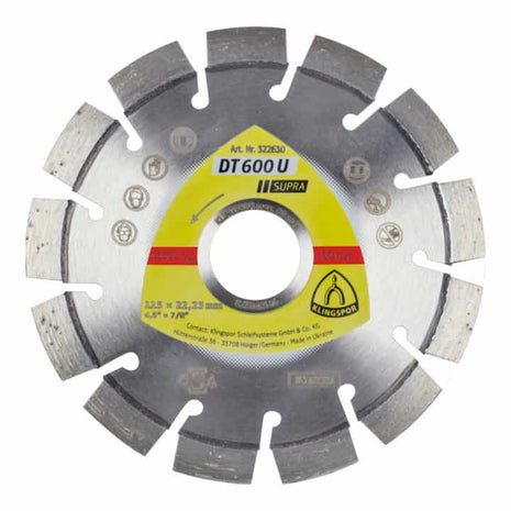 Disque à tronçonner diamanté KLINGSPOR DT 600 U Supra Ø 125 mm alésage 22,23 mm (4000843519)