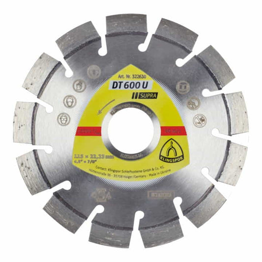 Disque à tronçonner diamanté KLINGSPOR DT 600 U Supra Ø 230 mm alésage 22,23 mm (4000843521)