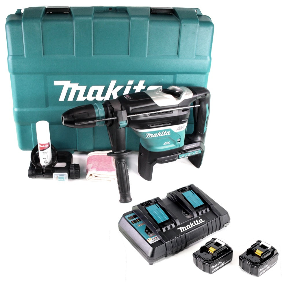 Makita DHR 400 PM2U 2 x 18 V / 36 V Li-Ion Akku Bohrhammer Kombihammer SDS-Max im Koffer + 2 x 4,0 Ah Akku + Doppelladegerät - Toolbrothers