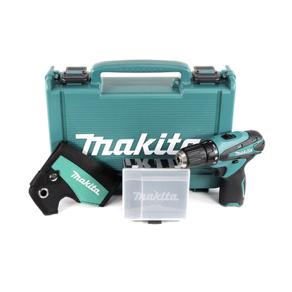 Makita DF 330 10,8 V Akku Bohrschrauber Solo im grünen Koffer mit Holster und Behälter für Zubehör - Toolbrothers