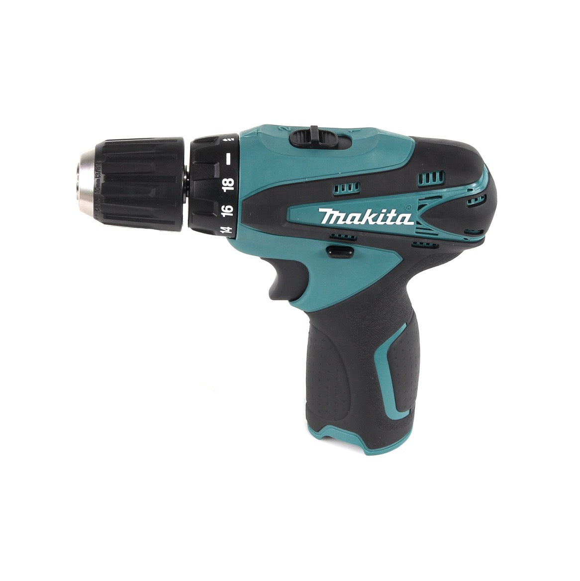 Makita DF 330 10,8 V Akku Bohrschrauber Solo im grünen Koffer mit Holster und Behälter für Zubehör - Toolbrothers