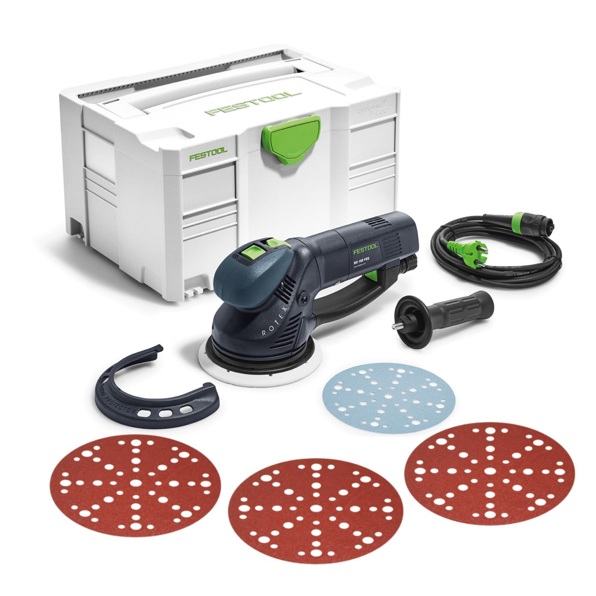 Festool RO 150 FEQ-Plus ROTEX Getriebe Exzenterschleifer 720W 5mm Hub ( 571805 ) im Systainer + 150x Rubin Schleifscheiben - Toolbrothers