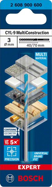 Foret à pierre BOSCH Expert CYL-9 diamètre nominal 3 mm longueur utile 40 mm (4000909770)