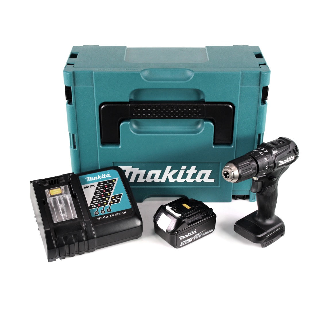 Makita DHP 483 RF1JB Akku Schlagbohrschrauber 18 V 40Nm schwarz im Makpac + 1x 3,0Ah Akku + Ladegerät - Toolbrothers