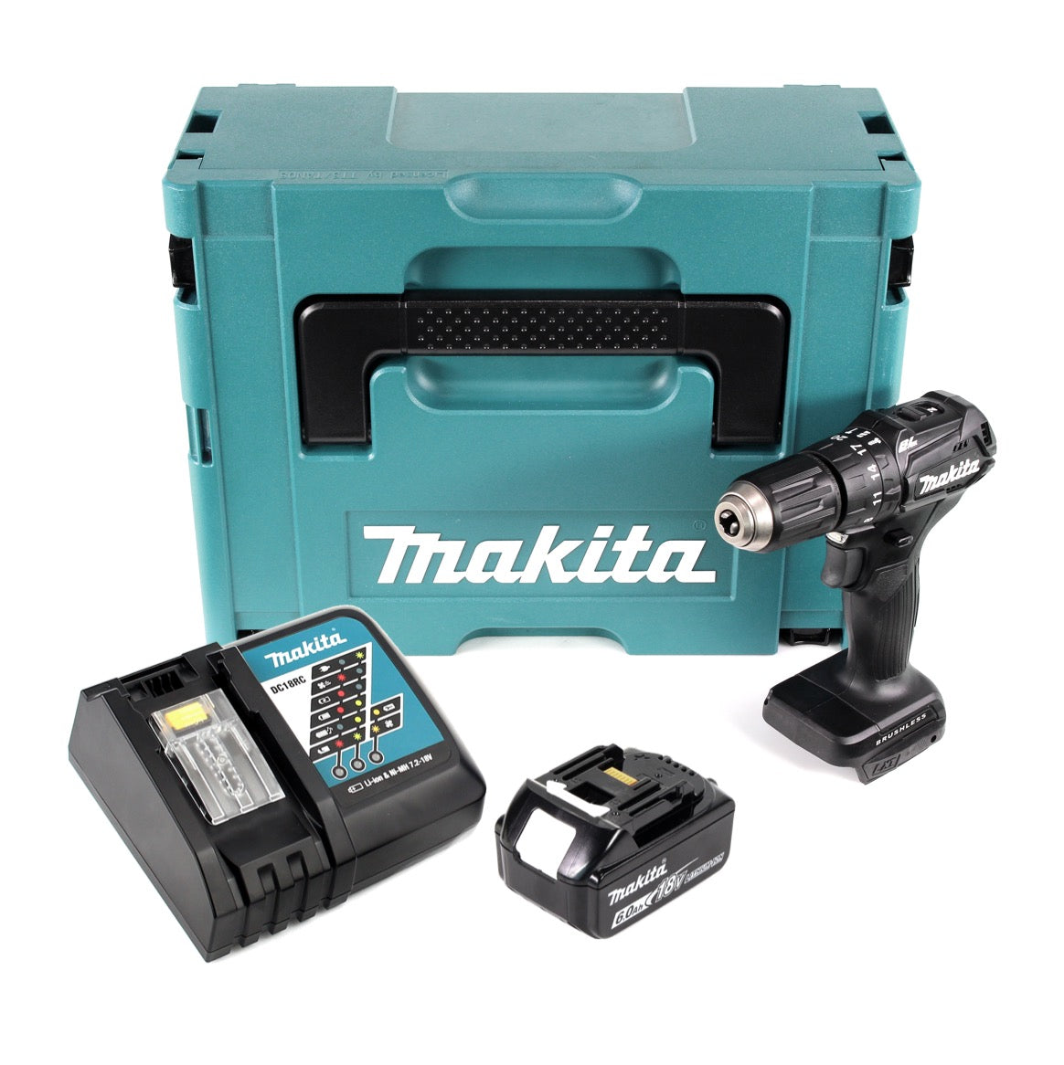 Makita DHP 483 RG1JB Akku Schlagbohrschrauber 18 V 40Nm schwarz im Makpac + 1x 6,0Ah Akku + Ladegerät - Toolbrothers