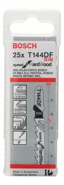 Lame de scie sauteuse BOSCH T 144 DF Speed ​​​​pour Bois Durs L.100mm pas de dent 4-5,2mm (8000346036)