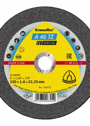 KLINGSPOR disque à tronçonner A 46 TZ Spécial D150x1,6mm droit (8000353743)