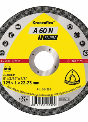 KLINGSPOR disque à tronçonner A 60 N Supra D115x1mm droit (8000353804)