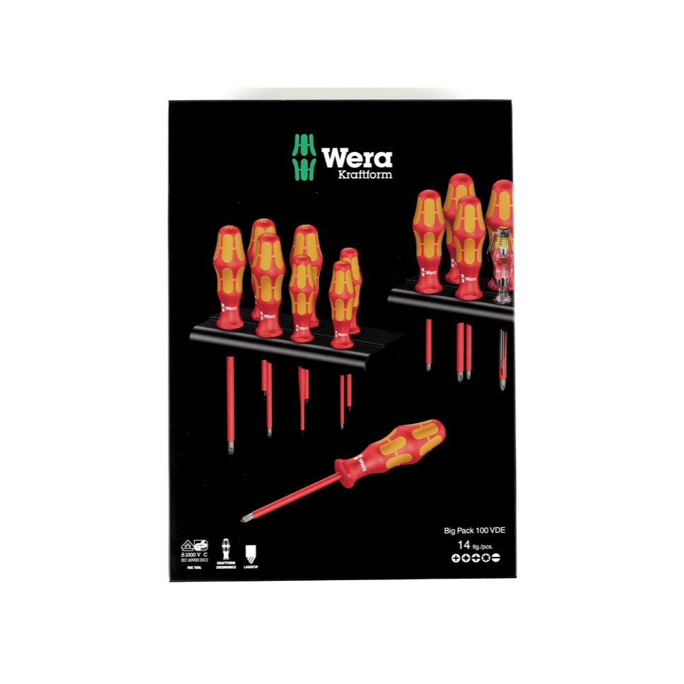 Wera Kraftform Big Pack 100 VDE Schraubendreher Set 14-tlg. + 2x Rack Wandhalterung ( 05105631001 ) - Toolbrothers