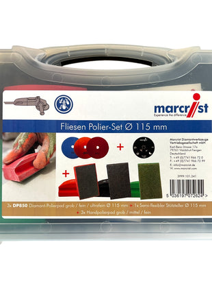 Marcrist Fliesen-Polier Set 115mm + 1x Klett-Stützteller + 3x Klett-Diamantscheibe + 3x Handpolier-Pad ( 3999.101.341 ) + Koffer