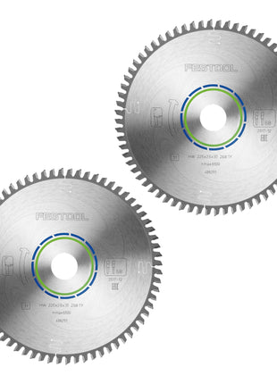 Festool HW 225x2,6x30 TF68 lame de scie circulaire aluminium / plastique 2 pièces (2x 488291) 225 x 2,6 x 30 mm 68 dents pour aluminium, métaux non ferreux, plastiques, PVC