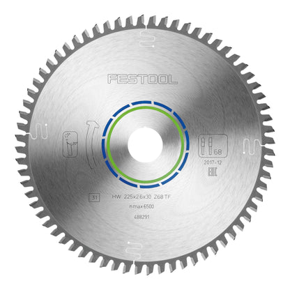 Festool HW 225x2,6x30 TF68 lame de scie circulaire aluminium / plastique 2 pièces (2x 488291) 225 x 2,6 x 30 mm 68 dents pour aluminium, métaux non ferreux, plastiques, PVC