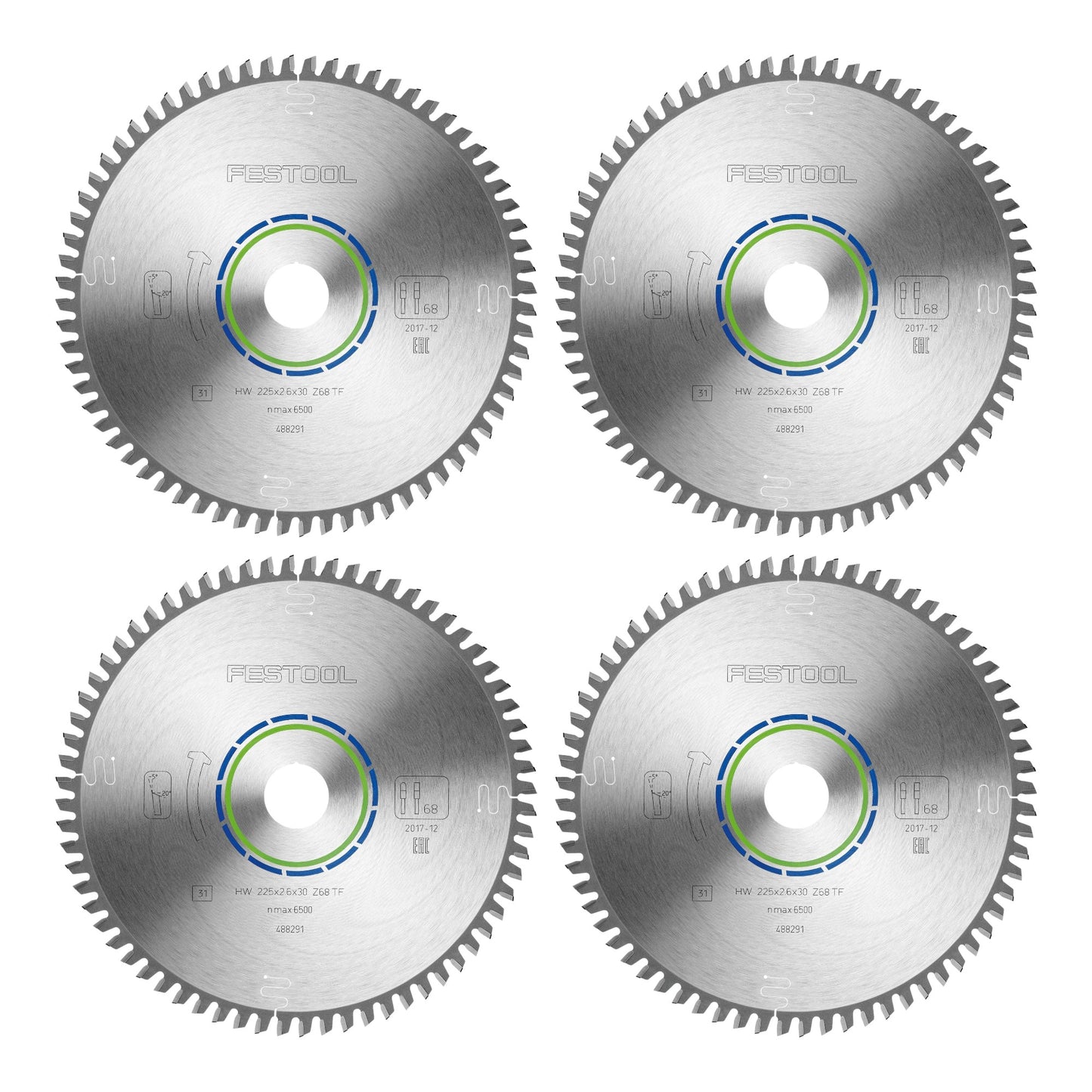 Festool HW 225x2,6x30 TF68 lame de scie circulaire aluminium / plastique 4 pièces (4x 488291) 225 x 2,6 x 30 mm 68 dents pour aluminium, métaux non ferreux, plastiques, PVC