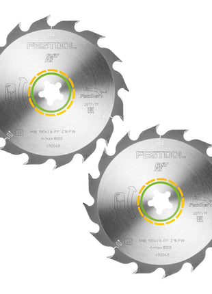 Hoja de sierra circular Festool HW 190x2,6 FF PW16 WOOD RIP CUT 2 piezas (2x 492049) 190 x 2,6 mm 16 dientes para cortes longitudinales en madera maciza siguiendo la veta