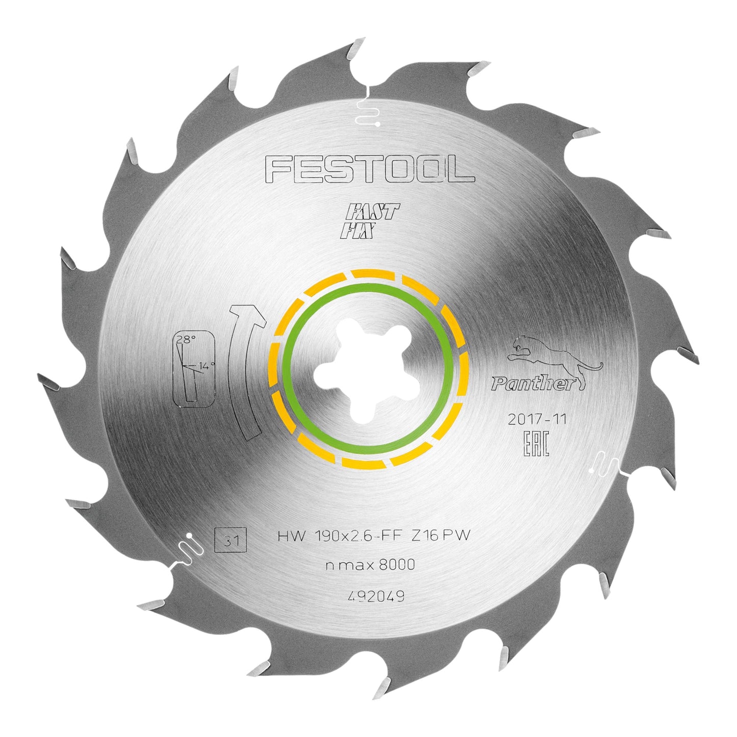 Lame de scie circulaire Festool HW 190x2,6 FF PW16 WOOD RIP CUT 2 pièces (2x 492049) 190 x 2,6 mm 16 dents pour coupes longitudinales dans le bois massif dans le sens du fil