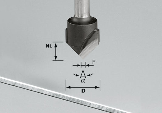 Fraise à rainure en V Festool HW S8 D18-90°/Alu (491444) pour défonceuse