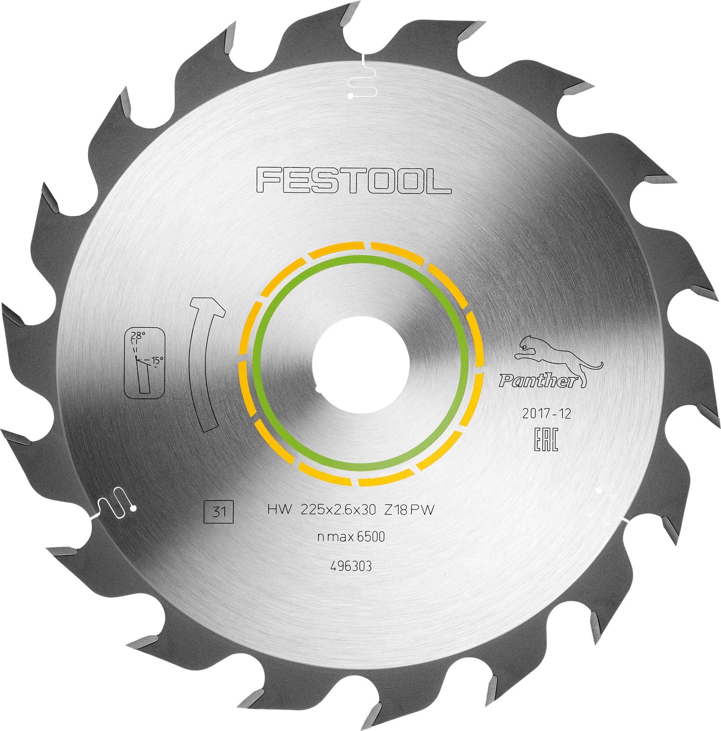 Lame de scie circulaire Festool HW 225x2,6x30 PW18 WOOD RIP CUT (496303) pour CS 70