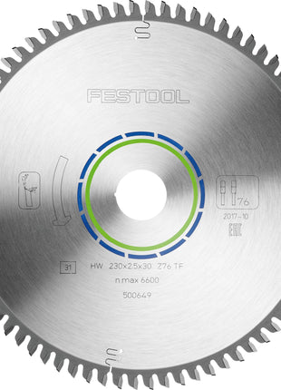 Lame de scie circulaire Festool HW 230x2,5x30 TF76 ALUMINIUM/PLASTIQUES (500649) pour HK 85