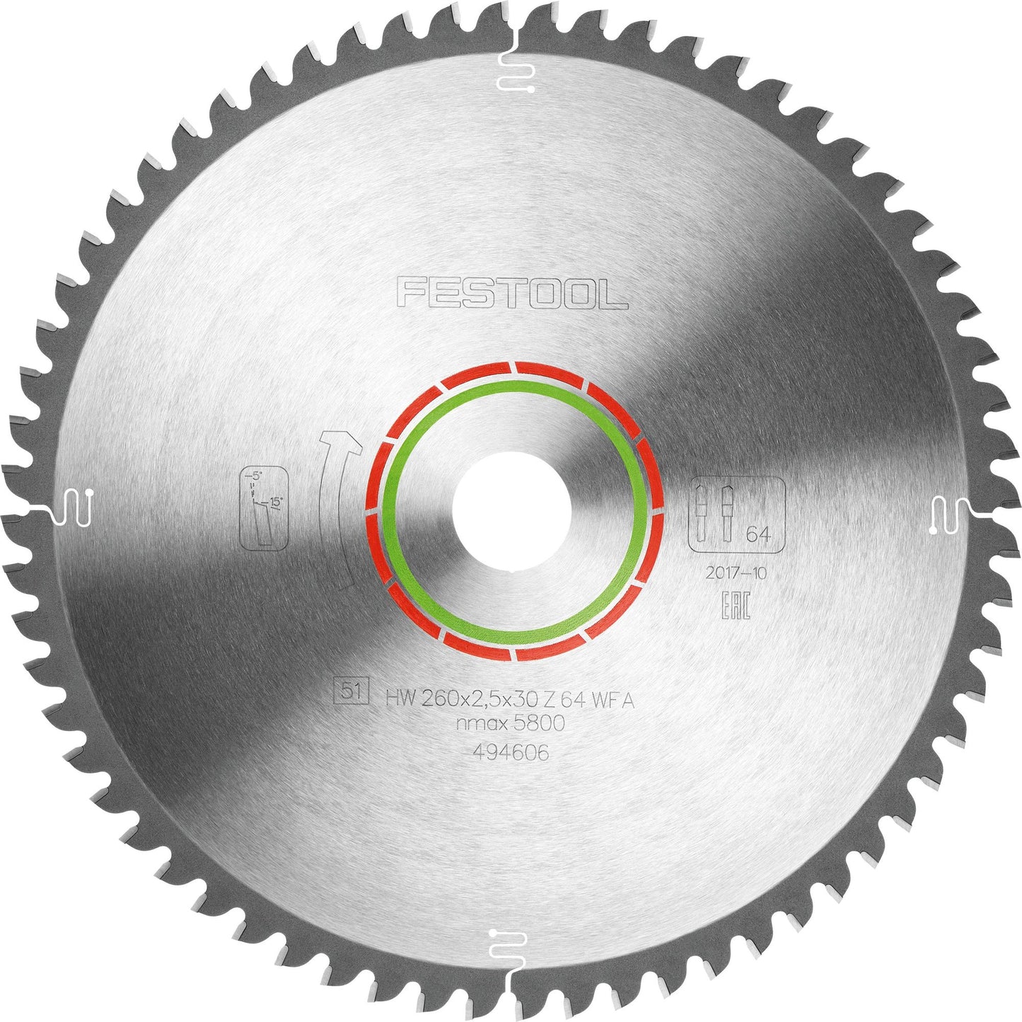 Lame de scie circulaire Festool HW 260x2,5x30 WZ/FA64 STRATIFIÉ/HPL (494606) pour KS 120, KS 88