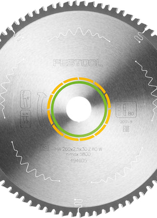 Hoja de sierra circular Festool HW 260x2,5x30 W80 WOOD FINE CUT (494605) para KS 120, KS 88