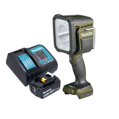 Makita DML 812 ST1 projecteur à main sur batterie 18 V 1250 lm LED vert olive édition spéciale aventure en plein air + 1x batterie 5,0 Ah + chargeur