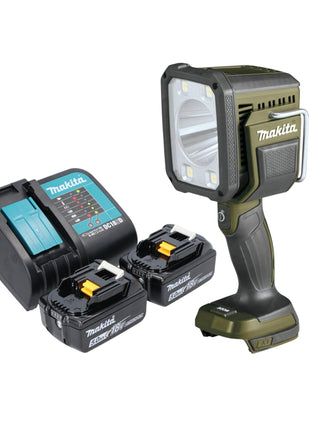 Makita DML 812 ST projecteur à main sur batterie 18 V 1250 lm LED vert olive édition spéciale outdoor aventure + 2x batteries 5,0 Ah + chargeur