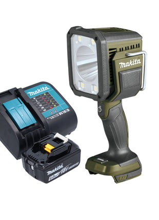 Makita DML 812 SG1 projecteur à main sur batterie 18 V 1250 lm LED vert olive édition spéciale aventure en plein air + 1x batterie 6,0 Ah + chargeur