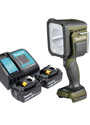 Makita DML 812 SG projecteur à main sur batterie 18 V 1250 lm LED vert olive édition spéciale aventure en plein air + 2x batteries 6,0 Ah + chargeur