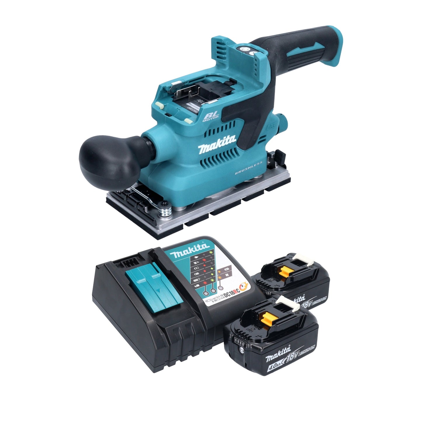 Makita DBO 380 RM ponceuse orbitale sur batterie 18 V 93 x 185 mm sans balais + 2x batteries 4,0 Ah + chargeur