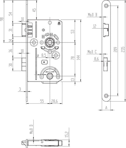 Serrure à mortaiser pour porte de chambre SSF BAD20/55/78/8 mm DIN gauche (3000251086)