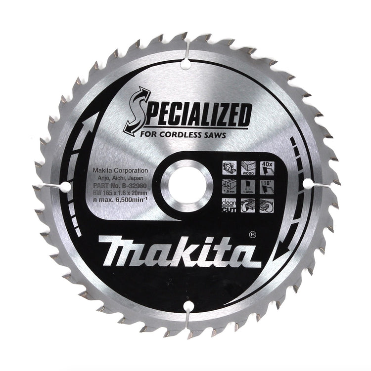 Makita SPECIALIZED Kreissägeblatt für Holz 165 x 20 x 1,6 mm 40 Zähne ( B-32960 ) - Toolbrothers