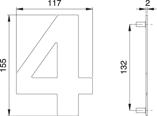 Numéro de maison EDI chiffre 4 acier inoxydable mat (3000261319)