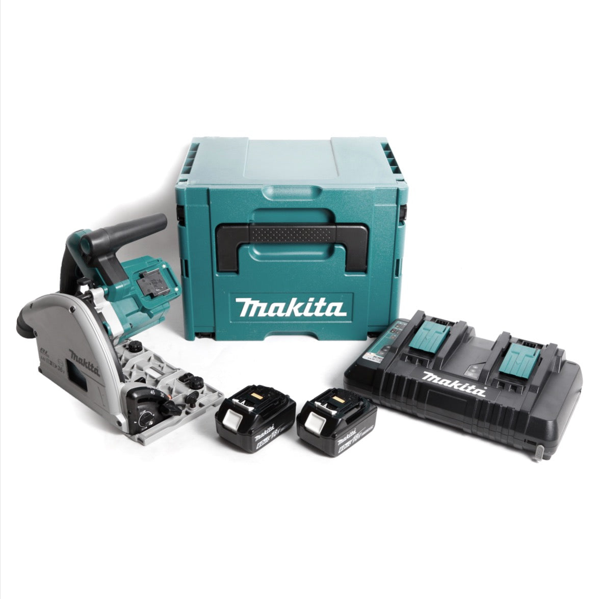 Makita DSP 600 PGJ Akku Tauchsäge 36V (2x18V) Brushless + 2x Akku 6,0Ah + Doppellladegerät + Makpac - Toolbrothers