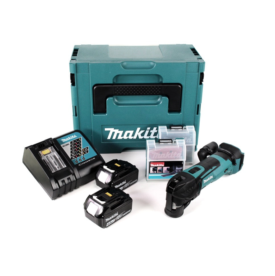 Makita DTM 51 RMJX2 Akku Multifunktionswerkzeug 18 V + 2x Akku 4,0 Ah + Ladegerät + 39 tlg. Zubehör Set + Makpac - Toolbrothers