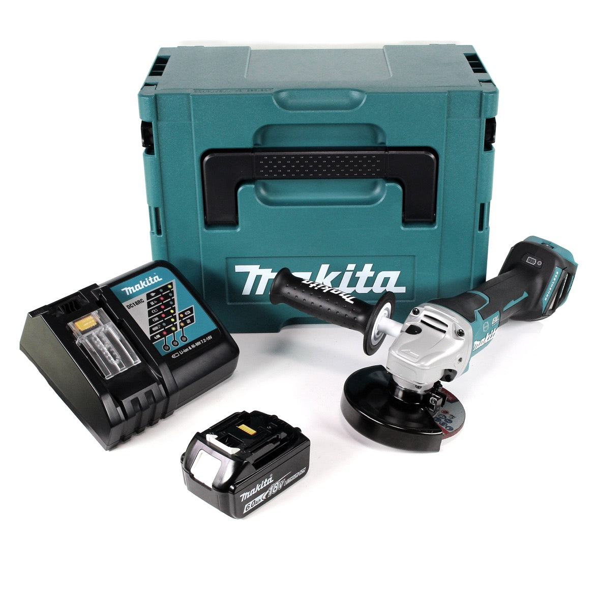 Makita DGA 517 RG1J Akku Winkelschleifer 18 V 125 mm Brushless + 1x Akku 6,0 Ah + Ladegerät + Makpac - Toolbrothers