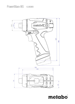 Taladro atornillador a batería Metabo PowerMaxx BS Basic 12 V 34 Nm (600984500) + 2 baterías 2,0 Ah + cargador + maletín