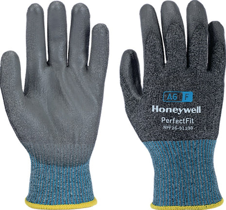 HONEYWELL Guantes de protección contra cortes New Perfect Fit 13G PU A6/F talla 10 gris/azul (4000391451)