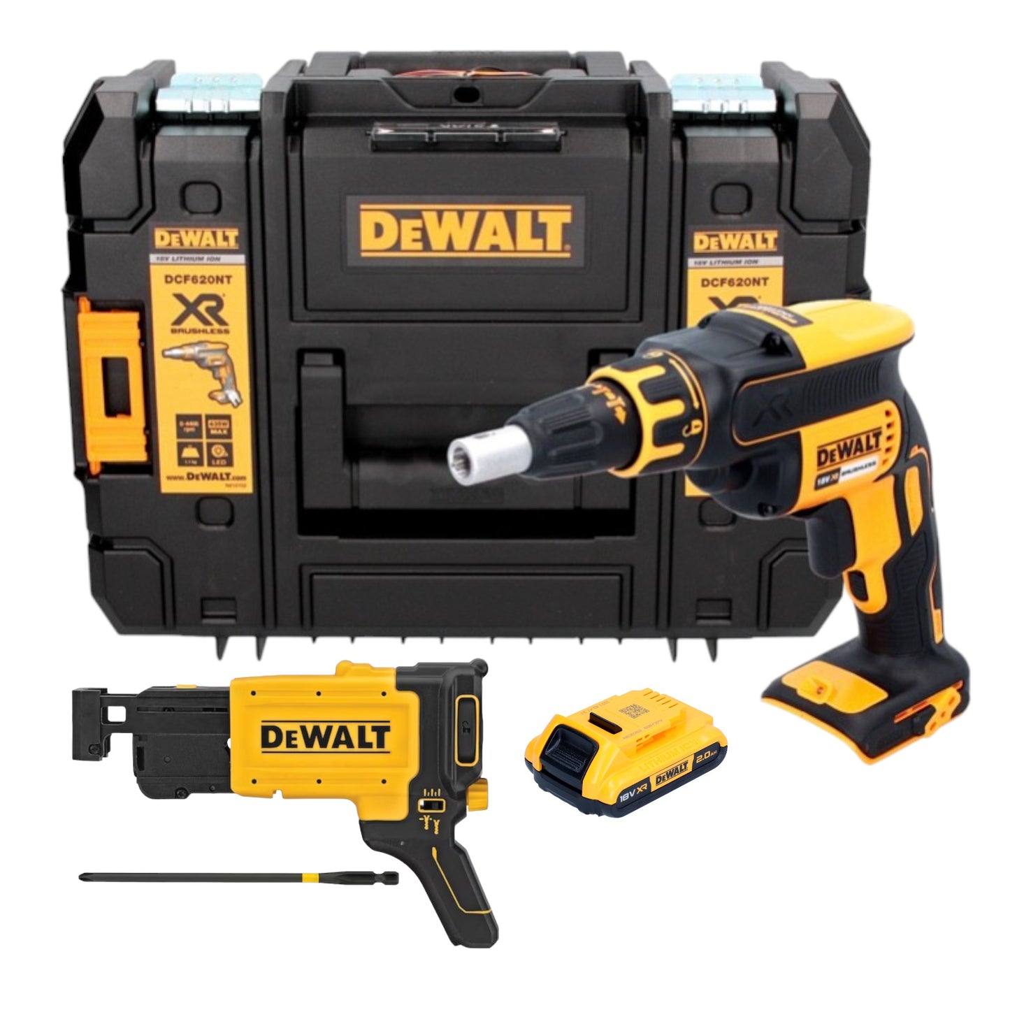 Visseuse pour cloisons sèches sans fil DeWalt DCF 620 NT 18 V 30 Nm sans balais + 1x batterie 2,0 Ah + TSTAK - sans chargeur