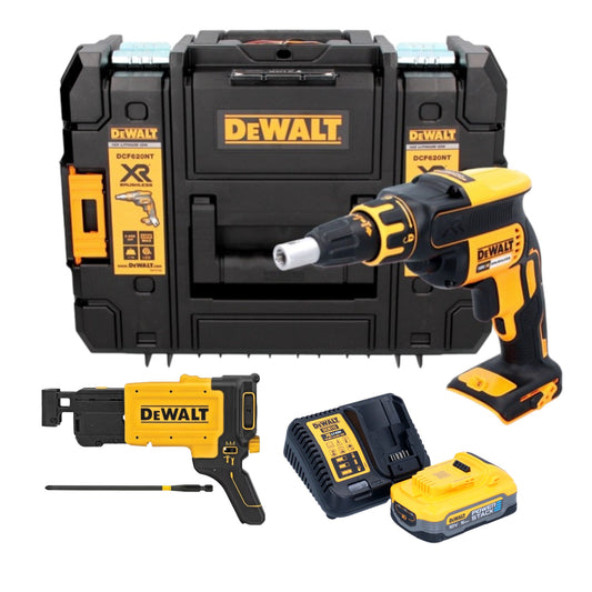 Visseuse pour cloisons sèches sans fil DeWalt DCF 620 H1T 18 V 30 Nm sans balais + 1 batterie Powerstack 5,0 Ah + chargeur + TSTAK