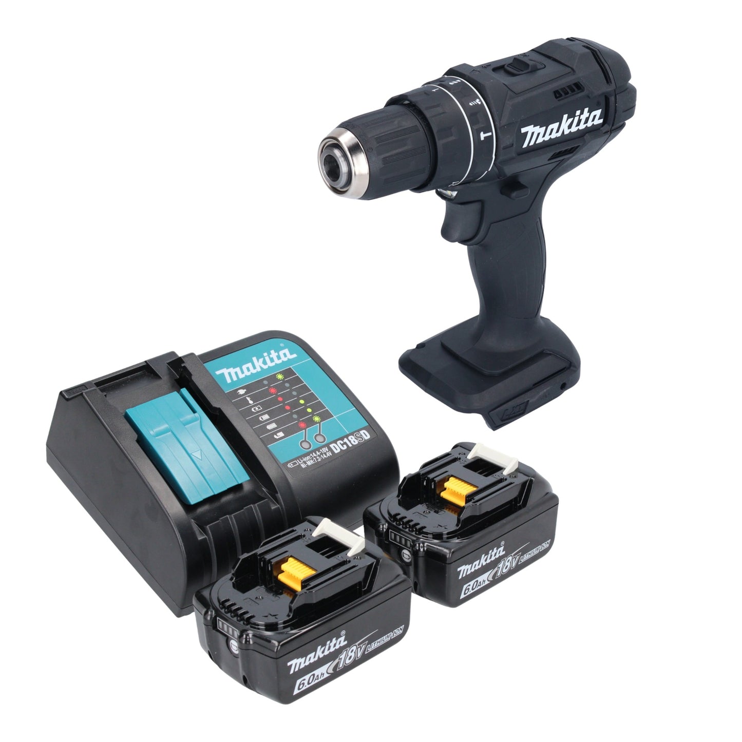 Makita DHP 482 SGB perceuse à percussion sans fil 18 V 62 Nm noir + 2x batteries 6,0 Ah + chargeur