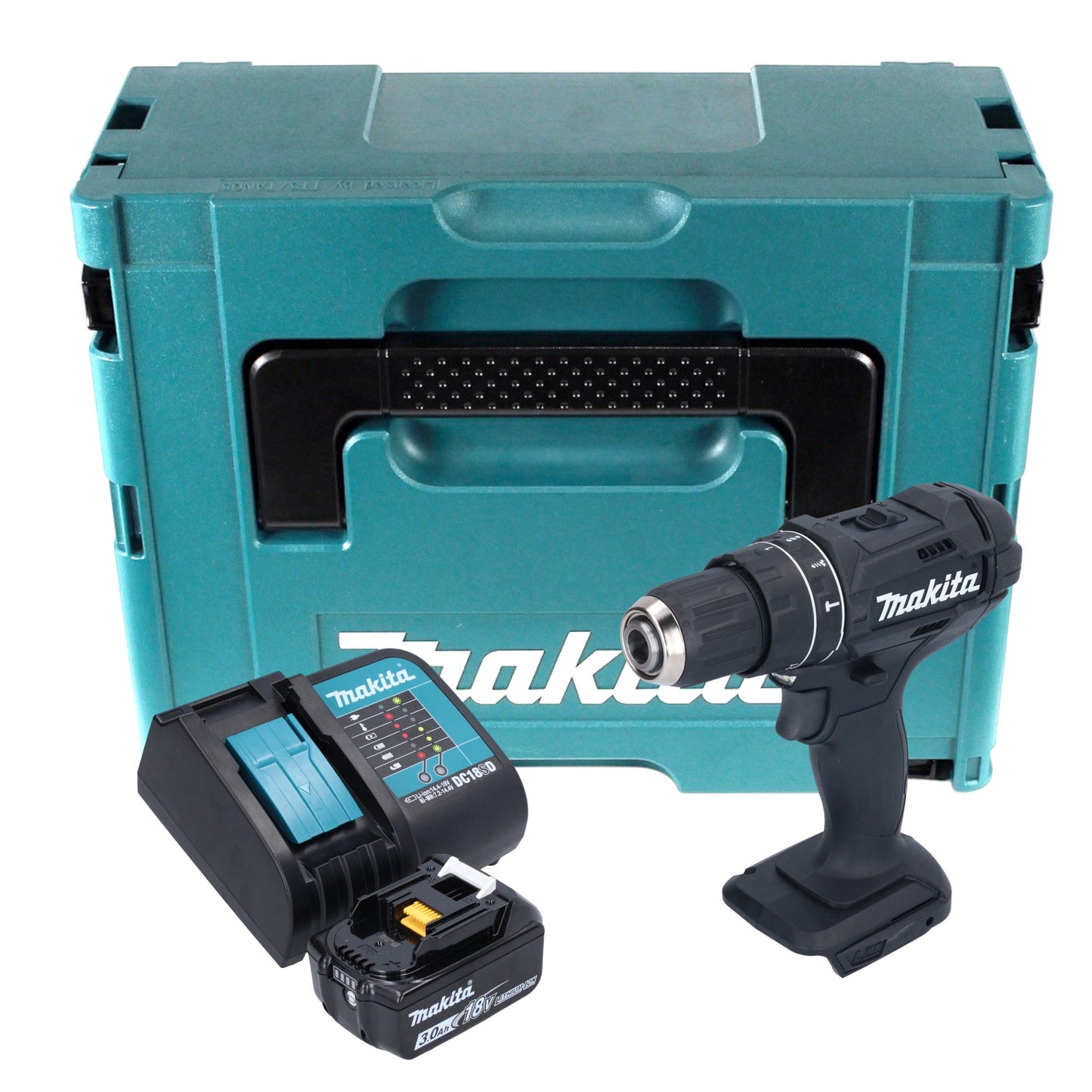 Makita DHP 482 SF1JB Akku Schlagbohrschrauber 18 V 62 Nm Schwarz + 1x Akku 3,0 Ah + Ladegerät + Makpac