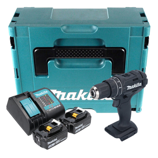 Makita DHP 482 SFJB perceuse à percussion sans fil 18 V 62 Nm noir + 2x batteries 3,0 Ah + chargeur + Makpac