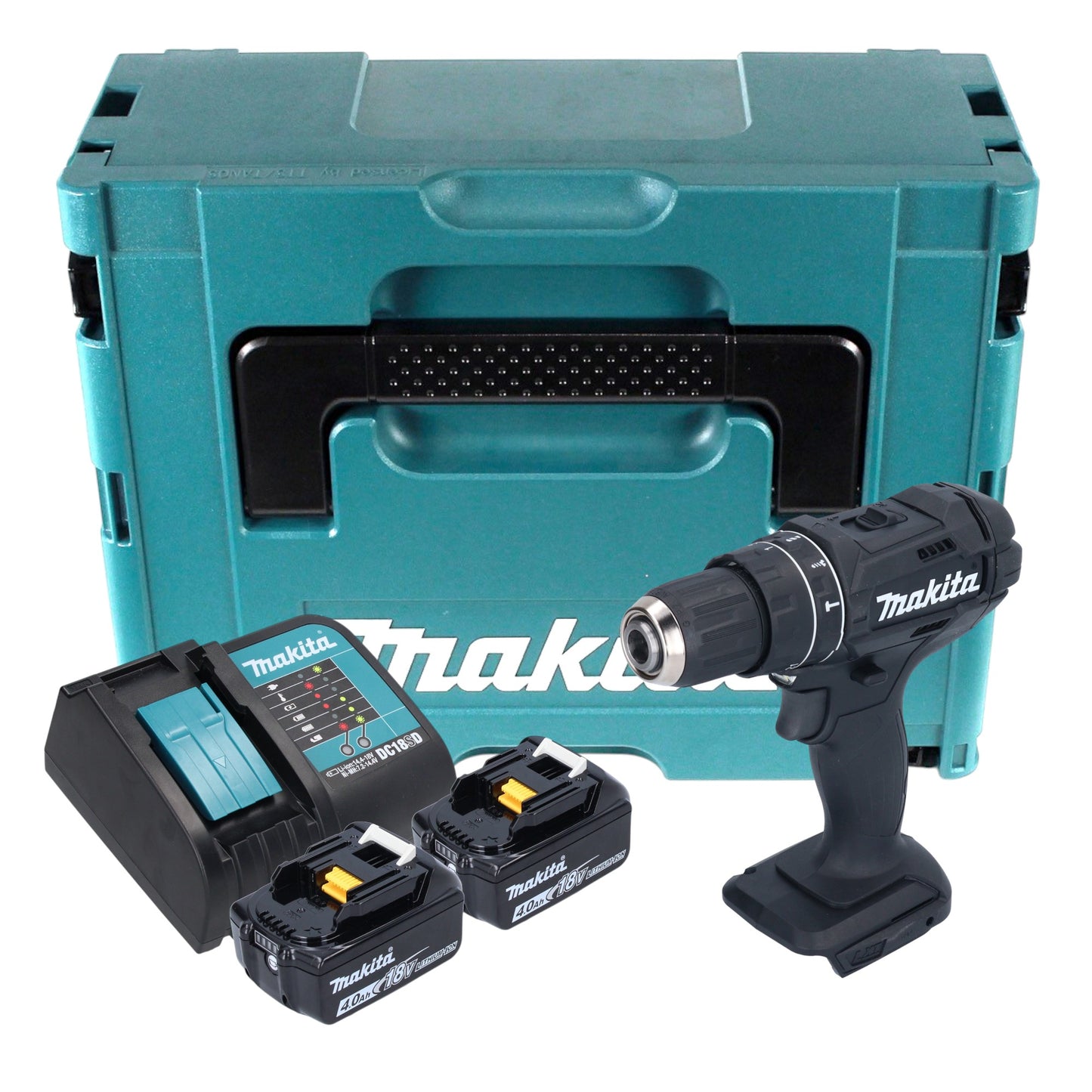 Makita DHP 482 SMJB perceuse à percussion sans fil 18 V 62 Nm noir + 2x batteries 4,0 Ah + chargeur + Makpac