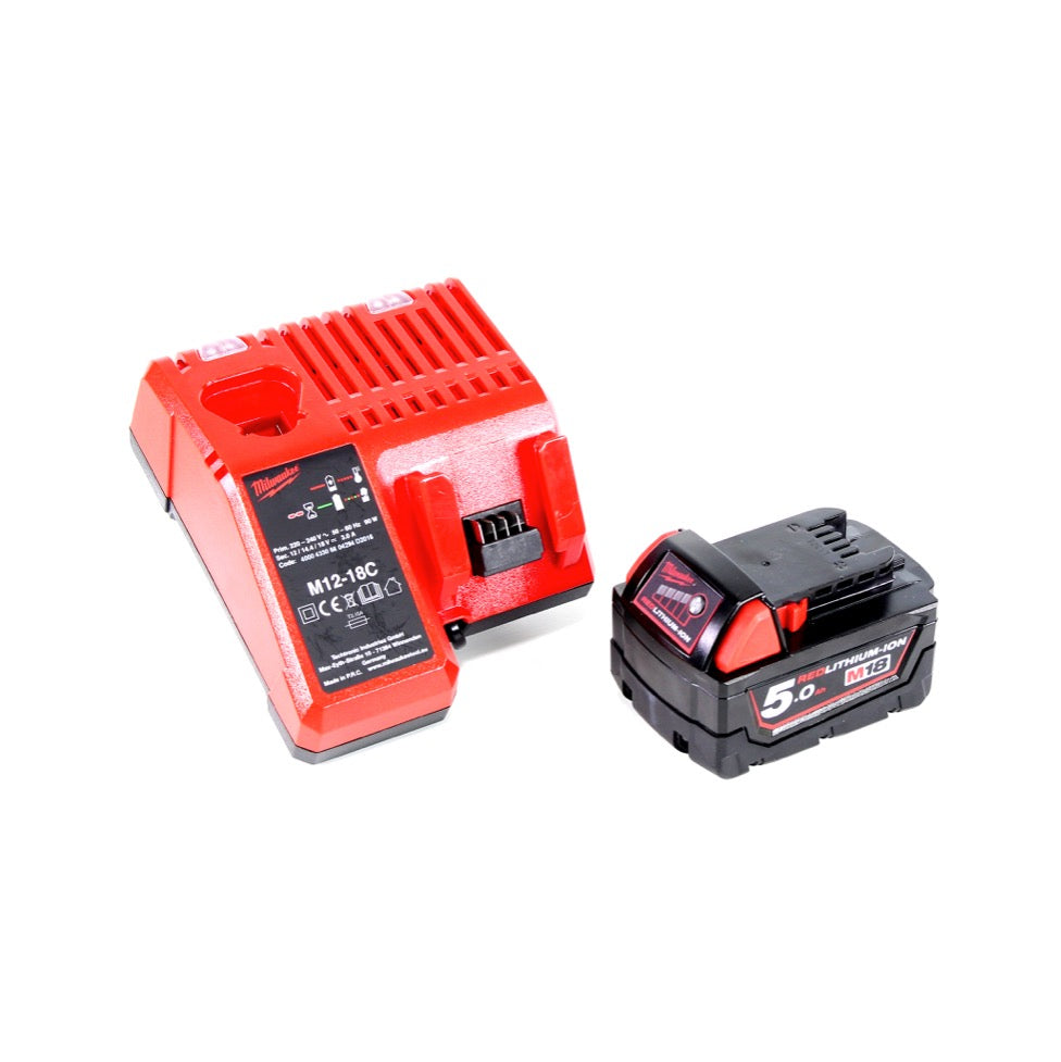 Milwaukee M18 BLPD 501 C Brushless Akku-Schlagbohrschrauber 18V - 13mm Schnellspannbohrfutter + Transportkoffer, Milwaukee M18 B5 Akku 18 V / 5,0 Ah und M12-18C Akku Ladegerät - Toolbrothers