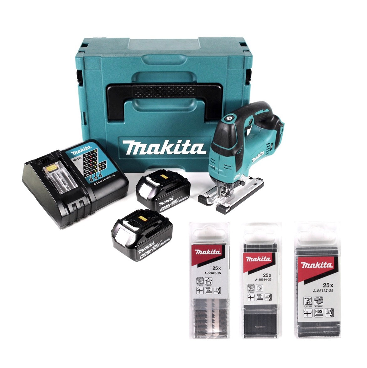 Makita DJV 182 RTJ Akku Pendelhubstichsäge 18V Brushless + 2x Akku 5,0Ah + Ladegerät + 78x Sägeblatt + Makpac - Toolbrothers