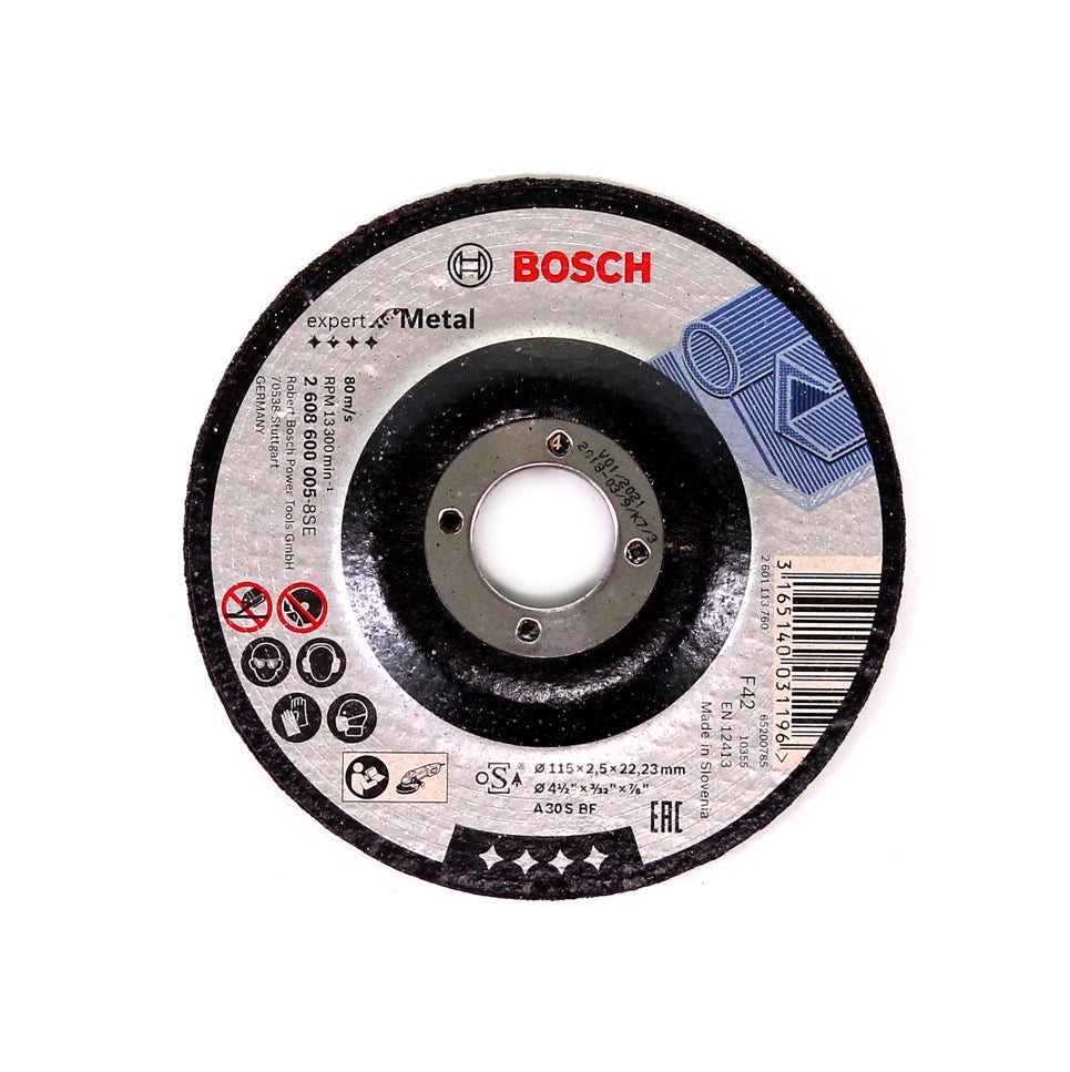 Bosch GWS 18 V-Li 115 mm Akku Winkelschleifer Solo in L-Boxx ( 060193A304 ) + 25 x Bosch Trennscheibe für Metall - 115 x 22,23 mm, gekröpft ( 2608600005 ) - Toolbrothers